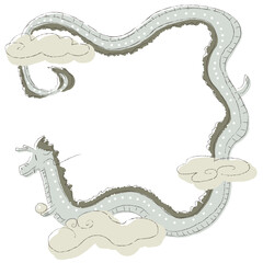 シンプルでラフなタッチで描かれたかわいい龍の手描きベクターイラスト枠