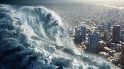 tsunami in the city - obrazy, fototapety, plakaty
