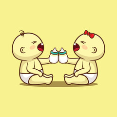 baby cheers with milk  cartoon vector illustration