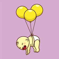 baby with balloon cartoon vector illustration