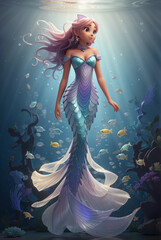 Obraz na płótnie Canvas Majestic Mermaid with Iridescent Shiny Scales Underwater