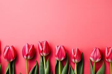 tulips on pink background, copy space