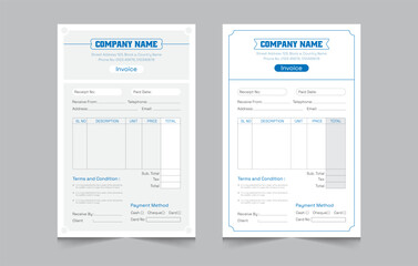 Set of cash memo template with a4 size, business payment invoice design, vector illustration eps 10