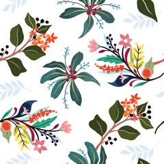 Beautiful fantasy flower and leaf seamless pattern