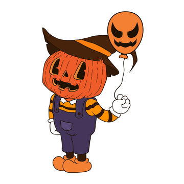 halloween pumpkin child and balloon