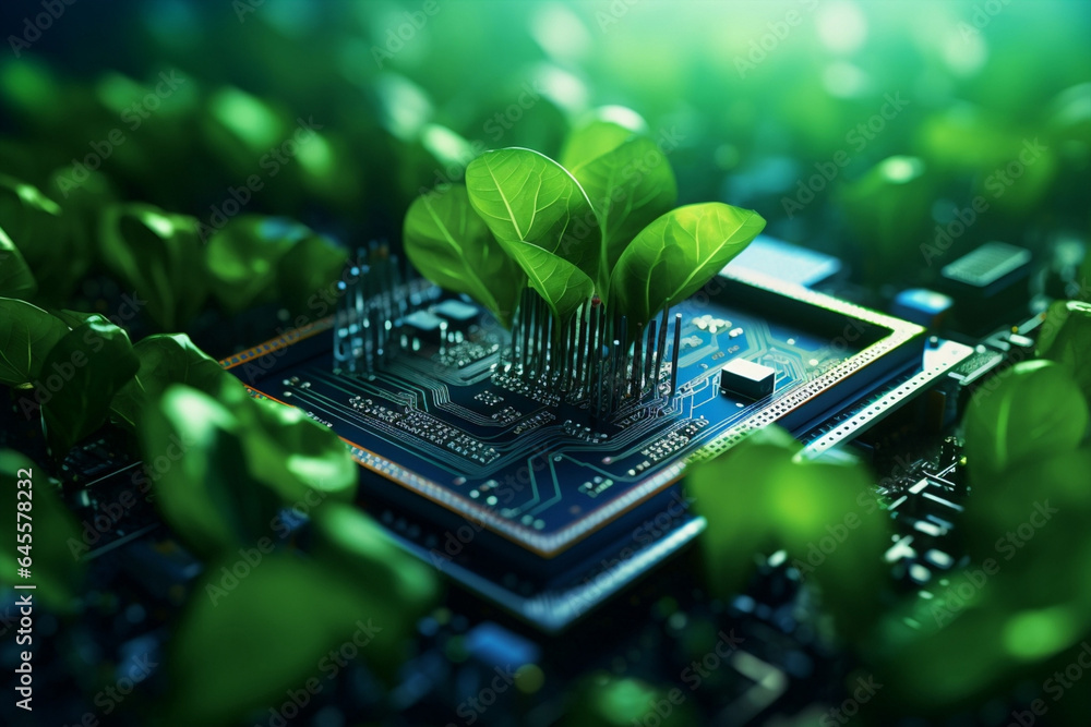 Poster microchip component technology digital computing electronic industrial processor hardware motherboar