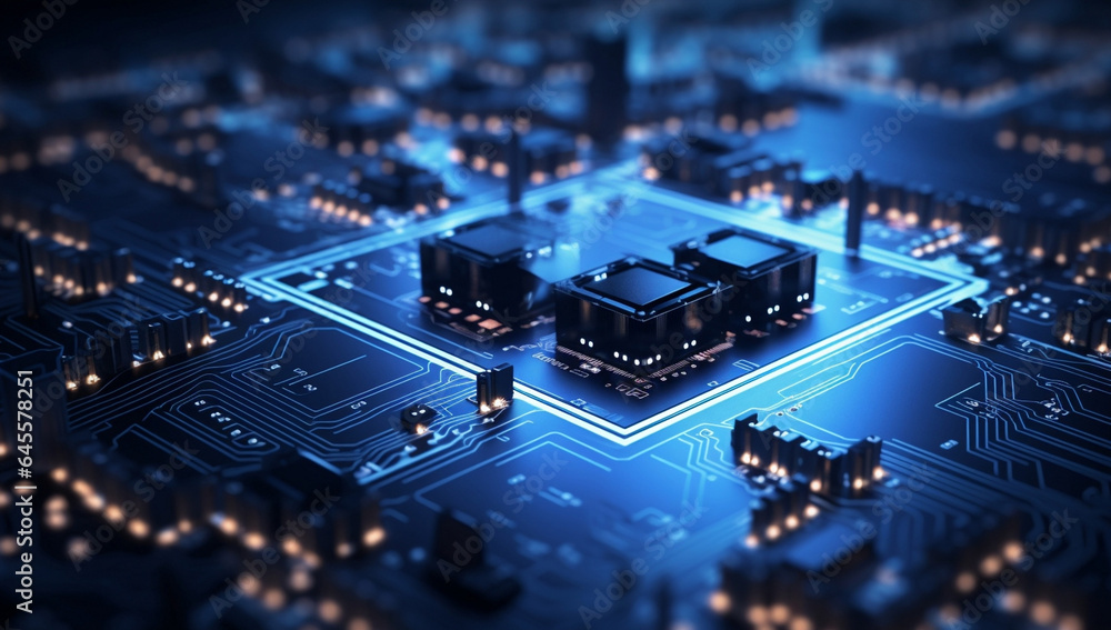 Poster digital board hardware processor blue circuit technology computing network science