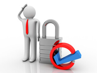 3d illustration Checkbox Tick protection lock with leadership