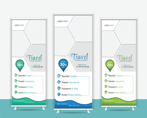 tour and Travel vacation roll up banner design template for event or travel agency. Full Editable vector file.