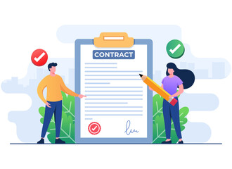 Signed paper deal contract flat illustration vector banner, Business agreement, Startup contract, suitable for website banner, landing page, 