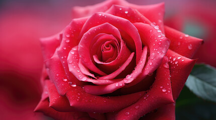 Beautiful red rose with water drops on petals, closeup. created by generative AI technology.