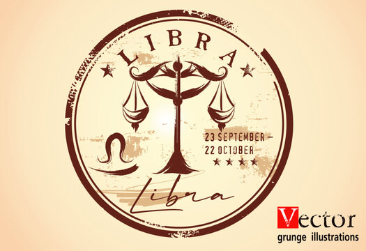 astrologi Libra  element, Abstract grunge stamp with the Libra  symbol from the horoscope, Grunge Round zodiac sign Libra