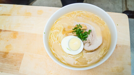 Japanese soup. Japanese restaurant in Khabarovsk in the Russian Far East.