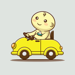 cute baby playing with toy car  cartoon vector illustration