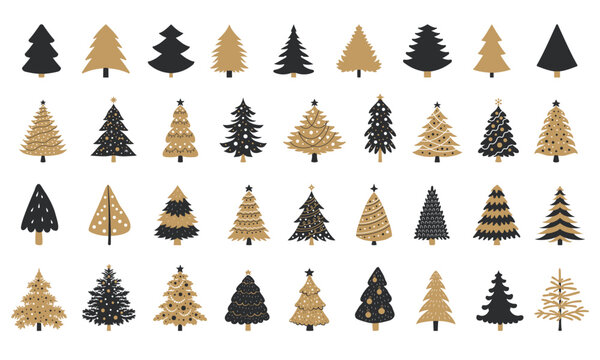 Set of different Christmas trees. Flat style.
