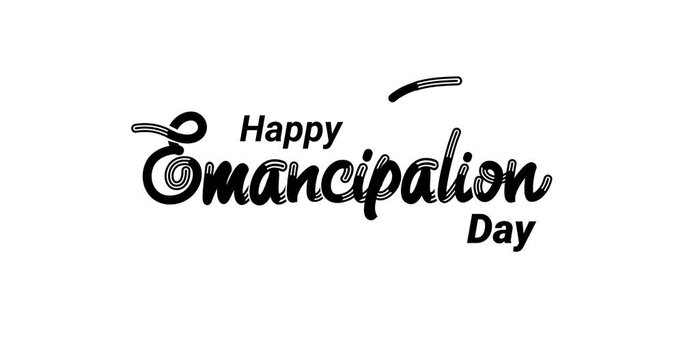 Happy Emancipation Day Text Animation on the white alpha channel. Beautiful Handwritten modern text calligraphy. Great for Festivals and events. Transparent background. Easy to put into any video