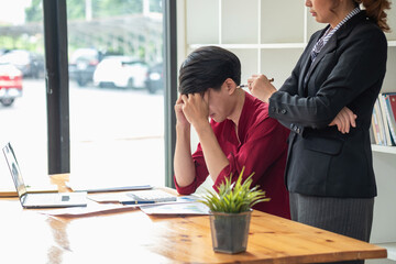 Concept Burnout Syndrome.  Businessman feels uncomfortable working. Which is caused by stress,...