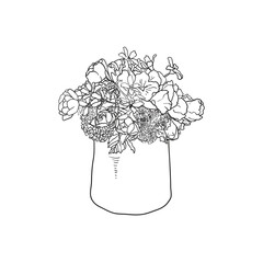 hand drawn flowers in a beautiful flower vase