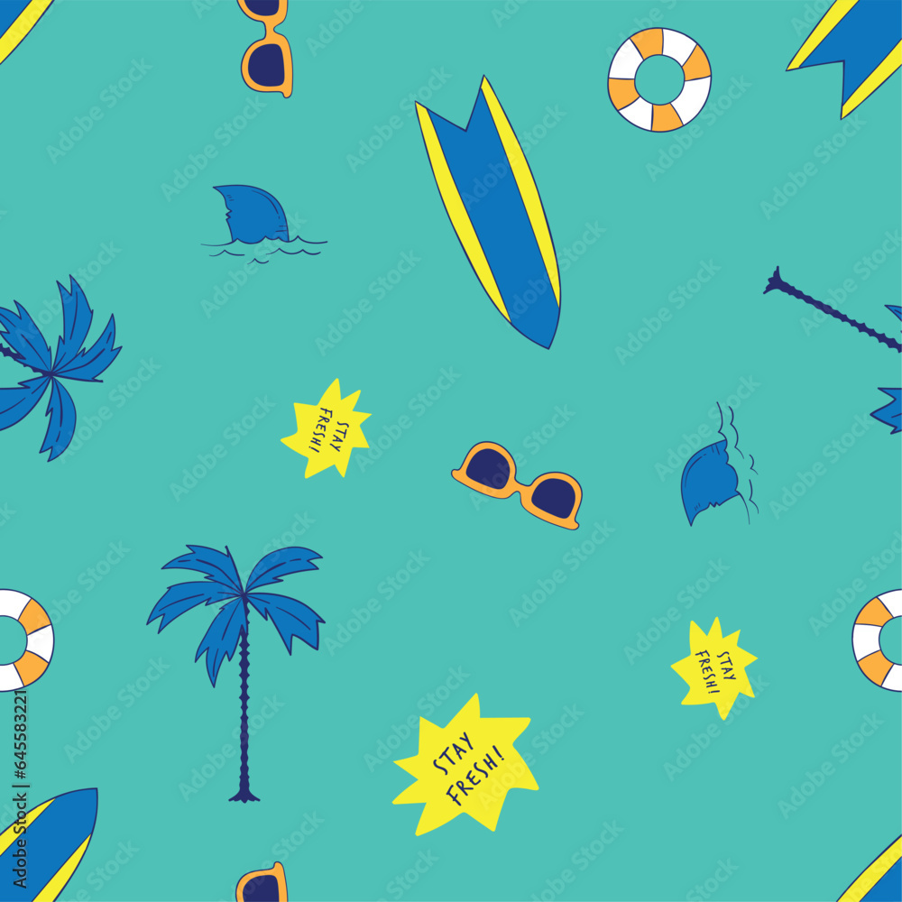 Poster pattern design with cute summer elements as vector