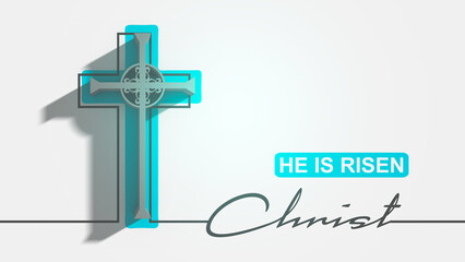 Cross and he is risen text in thin lines style