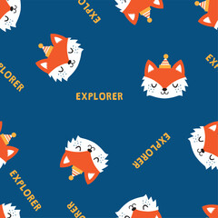 pattern design with cute fox head drawing as vector