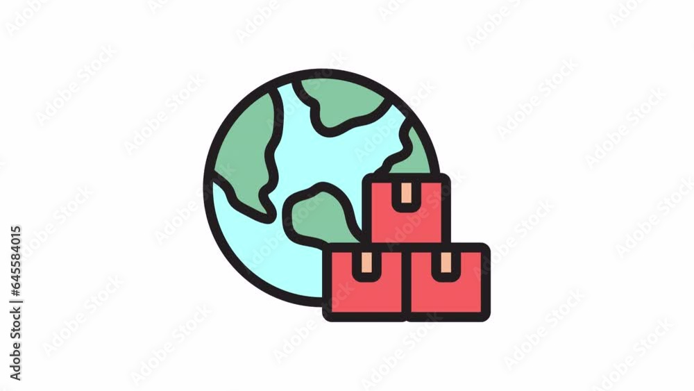 Poster delivery, global logistic animated icon on transparent background.