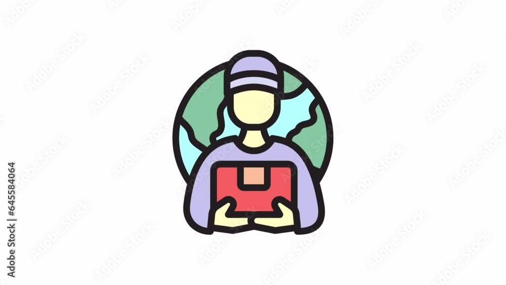 Poster delivery man, global logistic animated icon on transparent background.
