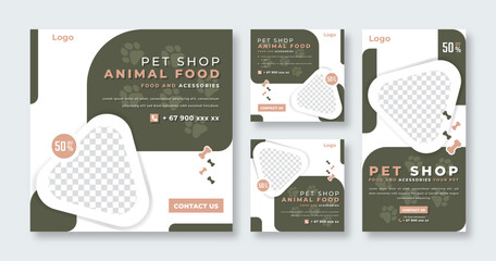 Pet Shop and Pet Care Social Media Post for Online Marketing Promotion Banner, Story and Web Internet Ads Flyer