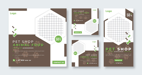 Pet Shop and Pet Care Social Media Post for Online Marketing Promotion Banner, Story and Web Internet Ads Flyer