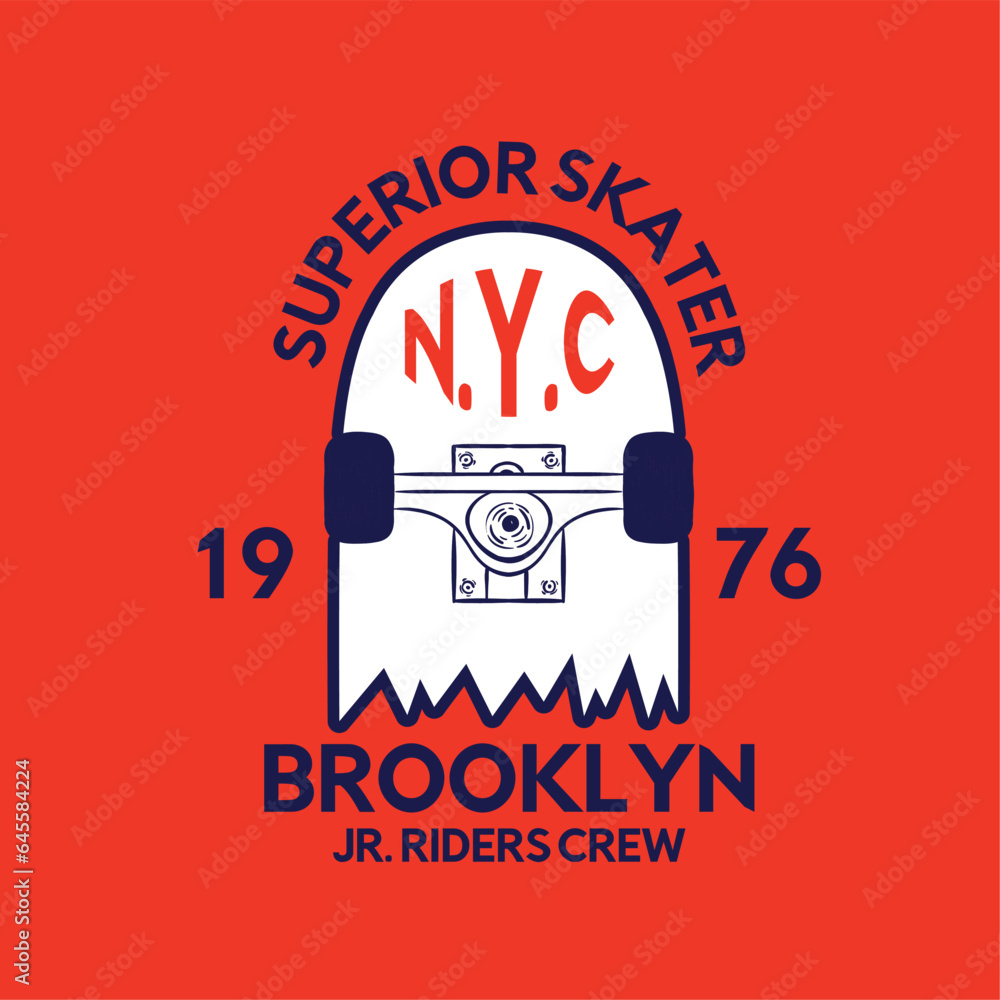 Poster tee print design as vector with typo and skateboard drawing