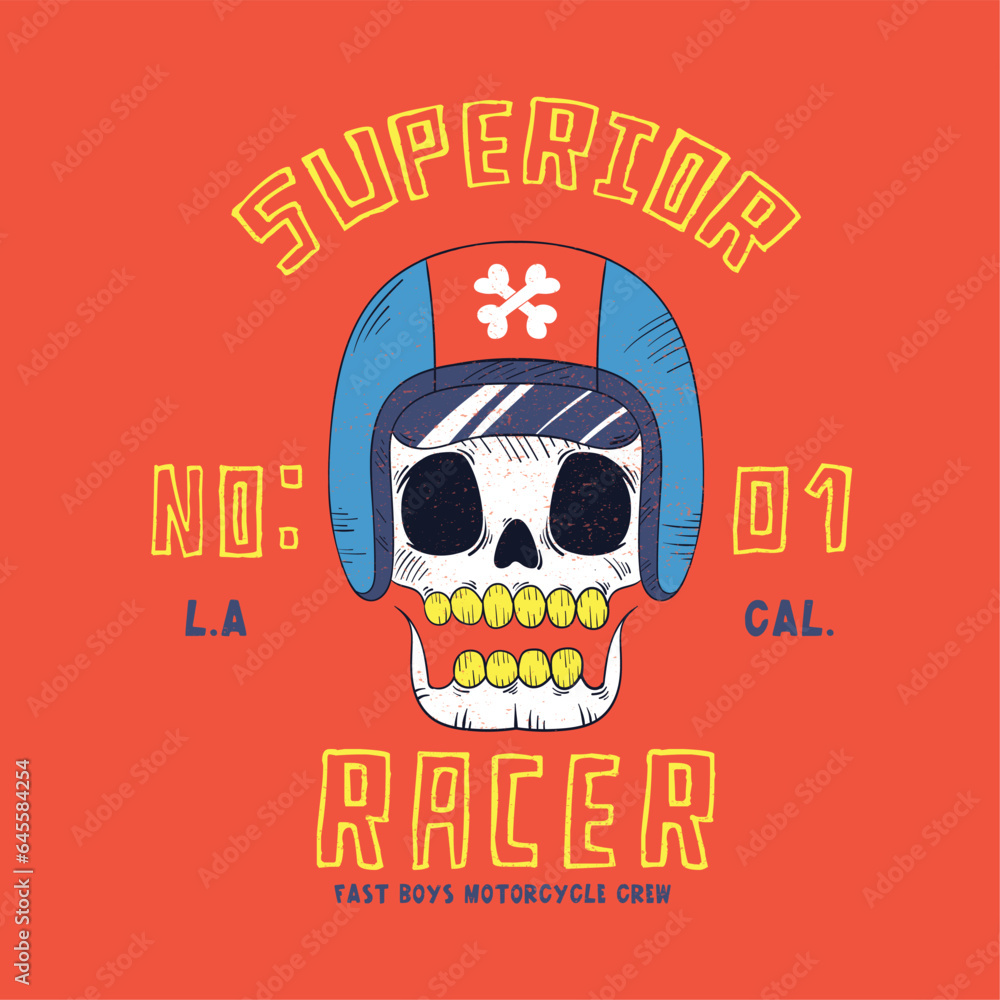 Poster print design with rider skull drawing as vector