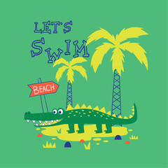 print design for baby fashion with cute alligator drawing as vector