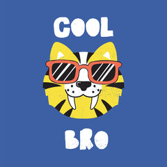 cool tiger head drawing as vector for kids fashion