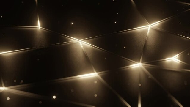 Abstract gold neon light background. triangle form, glowing line, 4k resoltion