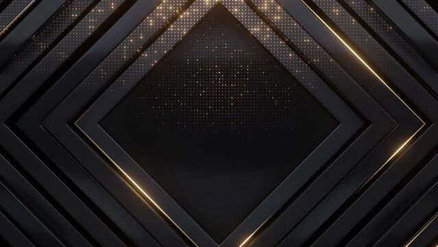 Rectangle Geometric Gold black background , with stripe glowing animation, dot glitter on top, 4k resolution.