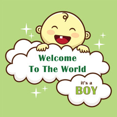 green baby boy announcement baby shower cartoon vector illustration