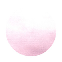 Round watercolor soft pink with gradient background isolated on a white background, hand-drawn. Textural watercolor spot on paper. An element for design and decoration with space for text.