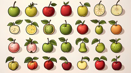 Apple-related line icons on a transparent background , Generative AI