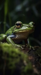 Fototapeta premium frog on a leaf. Generative AI