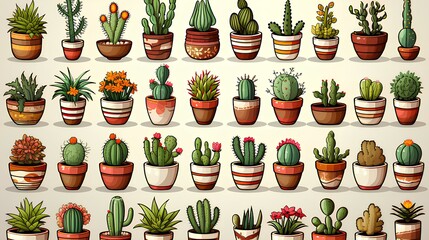 Cactus-related line icons with a transparent backdrop , Generative AI