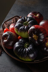 organic tomatoes on a metal tray