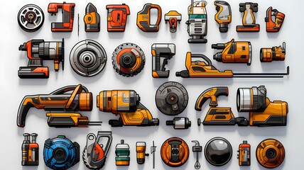Mechanic tool line symbols on a transparent background ,Generative AI