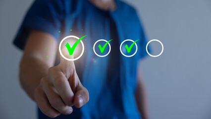 Customer service and Satisfaction concept, business or customer's hand rated the highest 5 stars, excellent service, good impression.