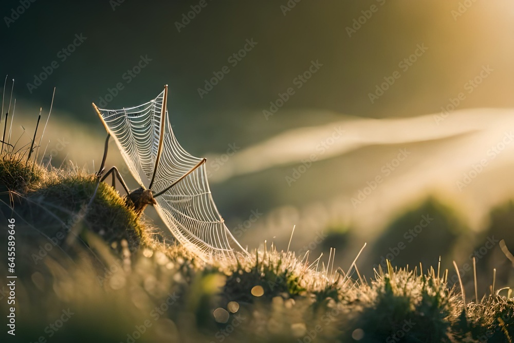 Wall mural spider web on the grass