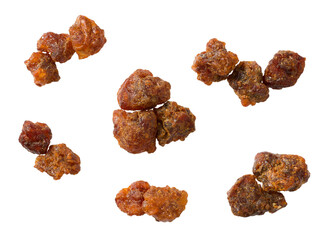 Myrrh resin isolated on white background, top view.