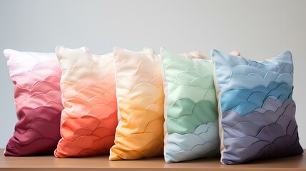 rainbow-colored pillows watercolor on a white backdrop, Generative AI