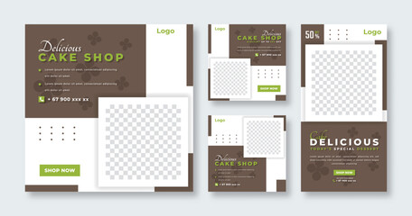 Sweet Cake and Dessert Social Media Post for Online Marketing Promotion Banner, Story and Web Internet Ads Flyer