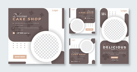 Sweet Cake and Dessert Social Media Post for Online Marketing Promotion Banner, Story and Web Internet Ads Flyer