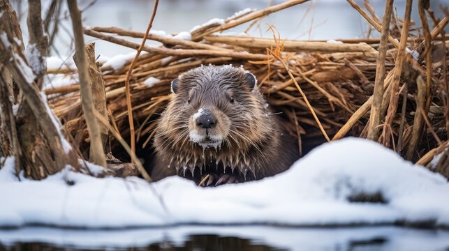 Patiently, beavers craft winter fortresses, lodges shielded from biting winds.