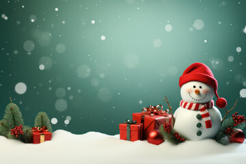 Festive Canvas: Christmas Background with Snowman and Blank Space for Greetings